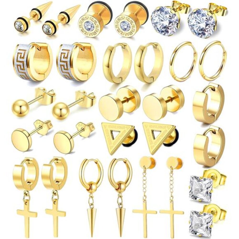 15 Pairs Earrings Stud Kit Fashion Piercing Jewelry Cross Dangle Hoop 51$